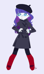 Size: 880x1500 | Tagged: safe, artist:magneticskye, character:rarity, my little pony:equestria girls, alternate costumes, alternate hairstyle, beatnik, beatnik rarity, beret, boots, clothing, coat, fabulous, female, hat, lineless, simple background, solo