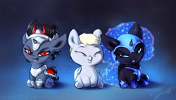 Size: 2035x1164 | Tagged: safe, artist:sverre93, character:derpy hooves, character:king sombra, character:nightmare moon, character:princess luna, species:pony, colt, colt sombra, cute, dawwww, derpabetes, duckface, eyes closed, filly, hnnng, male, moonabetes, nightmare woon, sitting, sombradorable
