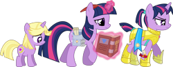 Size: 7691x3000 | Tagged: safe, artist:ruinedomega, character:twilight sparkle, character:twilight sparkle (unicorn), species:pony, species:unicorn, ponyscape, alternate hairstyle, alternate universe, armor, bag, book, filly, magic, scroll, vector
