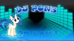 Size: 1920x1080 | Tagged: safe, artist:germanmcpictures, artist:zee66, character:dj pon-3, character:vinyl scratch, species:pony, species:unicorn, cute, cutie mark, female, hooves, horn, mare, red eyes, reflection, smiling, solo, staring ponies, text, vector, wallpaper