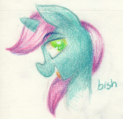 Size: 1938x1882 | Tagged: safe, artist:flowbish, oc, oc only, oc:gyro tech, species:pony, species:unicorn, colored pencil drawing, portrait, solo, traditional art