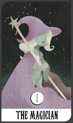 Size: 865x1459 | Tagged: safe, artist:twitchykismet, character:trixie, species:pony, bipedal, eyes closed, female, solo, tarot card, the magician, trixie's cape, trixie's hat