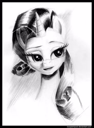 Size: 2148x2913 | Tagged: safe, artist:uminanimu, character:rarity, female, grayscale, monochrome, pencil drawing, solo, traditional art