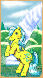 Size: 550x1000 | Tagged: safe, artist:hollowzero, character:bubbles (g1), g1, female, solo, waterfall
