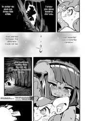 Size: 1040x1477 | Tagged: safe, artist:sung and ama, character:maud pie, character:pinkie pie, comic:the friendship necklace, clothing, comic, crying, dialogue, ear fluff, feels, monochrome, smiling, sweat, tongue out, translation