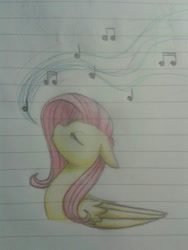 Size: 960x1280 | Tagged: safe, artist:breadcipher, character:fluttershy, female, lined paper, singing, solo, traditional art