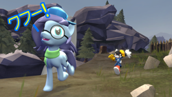 Size: 1280x720 | Tagged: safe, artist:camchao, oc, oc:aural harmony, species:earth pony, species:pony, 3d, accessory theft, ambiguous gender, angry, awesome face, clothing, crossover, female, glasses, hat, japanese, klonoa, mare, running, scarf, source filmmaker, stealing, team fortress 2, trotting