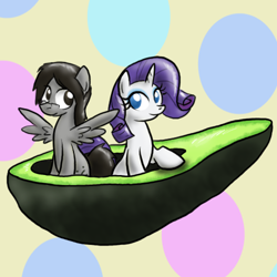 Size: 500x500 | Tagged: safe, artist:paper-pony, character:rarity, oc, oc:mortimer hooves, species:pegasus, species:pony, species:unicorn, abstract background, avocado, duo, female, glasses, male, mare, stallion