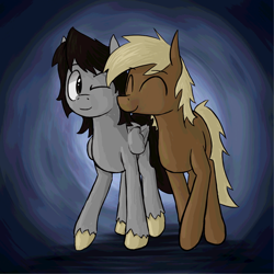 Size: 716x716 | Tagged: safe, artist:paper-pony, oc, oc only, oc:mortimer hooves, oc:paper pony, species:earth pony, species:pegasus, species:pony, abstract background, gay, male, nuzzling, shipping, smiling, stallion