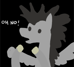 Size: 456x411 | Tagged: safe, artist:paper-pony, oc, oc only, oc:mortimer hooves, species:pegasus, species:pony, black background, hooves, lineless, male, oh no, open mouth, simple background, solo, spread wings, stallion, wings
