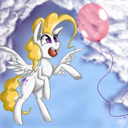 Size: 800x800 | Tagged: safe, artist:starlightspark, character:surprise, species:pegasus, species:pony, g1, balloon, cute, female, flying, g1 to g4, generation leap, mare, paint tool sai, smiling, solo, spread wings, wings