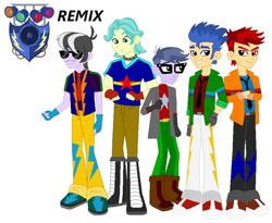 Size: 862x706 | Tagged: safe, artist:karalovely, character:flash sentry, character:microchips, character:ringo, oc, oc:track sonter, equestria girls:rainbow rocks, g4, my little pony: equestria girls, my little pony:equestria girls, background human, brawly beats, flash drive (band), ringo