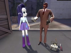 Size: 1024x768 | Tagged: safe, artist:sonic5421, character:rarity, my little pony:equestria girls, 3d, black rose, disguise kit, gmod, knife, red-tape recorder, sapper, spy, team fortress 2