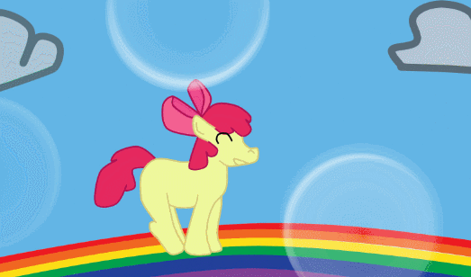 Size: 523x308 | Tagged: safe, artist:mabu, character:apple bloom, species:earth pony, species:pony, 1000 hours in ms paint, 30 minute art challenge, animated, dancing, female, filly, ms paint, pink fluffy unicorns dancing on rainbows, rainbow