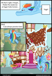 Size: 1000x1450 | Tagged: safe, artist:pinkanon, character:rainbow dash, species:pegasus, species:pony, comic:cupcakes the comic, fanfic:cupcakes, comic, female, flying, grimdark series, grotesque series, mare, solo, sugarcube corner
