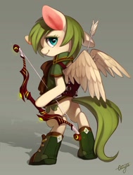 Size: 894x1181 | Tagged: safe, artist:ciciya, oc, oc only, species:pegasus, species:pony, archer, arrow, bipedal, bow (weapon), bow and arrow, clothing, shoes, solo