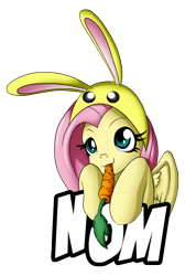 Size: 1055x1573 | Tagged: safe, artist:dankodeadzone, character:fluttershy, species:pegasus, species:pony, bunny hood, carrot, cute, female, mare, nom, simple background, solo, the legend of zelda, transparent background
