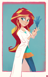 Size: 1000x1599 | Tagged: safe, artist:ajvl, character:sunset shimmer, episode:the science of magic, equestria girls:friendship games, g4, my little pony: equestria girls, my little pony:equestria girls, clothing, female, human coloration, lab coat, rubber gloves, solo, sunset the science gal