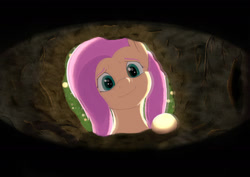 Size: 1963x1391 | Tagged: safe, artist:starblaze25, character:fluttershy, blurry, cute, first person view, headcanon, hole, implied angel bunny, offscreen character, pov, shyabetes, smiling