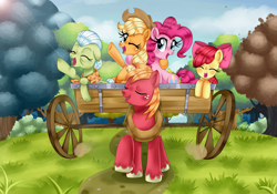 Size: 2679x1870 | Tagged: safe, artist:lucy-tan, character:apple bloom, character:applejack, character:big mcintosh, character:granny smith, character:pinkie pie, species:earth pony, species:pony, episode:pinkie apple pie, g4, my little pony: friendship is magic, apples to the core, male, scene interpretation, stallion