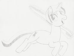 Size: 1500x1136 | Tagged: safe, artist:fimbulvinter, character:minuette, species:pony, species:unicorn, female, monochrome, sketch, solo, toothbrush, traditional art
