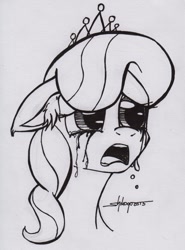 Size: 738x1000 | Tagged: safe, artist:shikogo, character:diamond tiara, episode:crusaders of the lost mark, g4, my little pony: friendship is magic, black and white, crying, female, floppy ears, grayscale, monochrome, portrait, running makeup, sad, solo