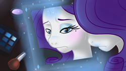 Size: 1024x578 | Tagged: safe, artist:anzicorn, artist:wildanzappeared, character:rarity, species:anthro, female, mirror, solo