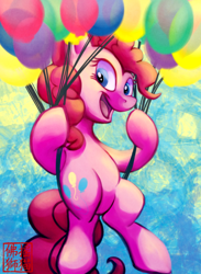 Size: 600x819 | Tagged: safe, artist:rattlesire, part of a set, character:pinkie pie, balloon, female, solo, then watch her balloons lift her up to the sky