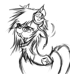 Size: 2697x2860 | Tagged: safe, artist:inkytophat, oc, oc only, glasses, headphones, monochrome, solo