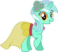 Size: 6533x5853 | Tagged: safe, artist:abydos91, character:lyra heartstrings, species:pony, species:unicorn, .svg available, absurd resolution, bridesmaid, clothing, dress, female, looking at you, raised hoof, simple background, smiling, solo, transparent background, vector