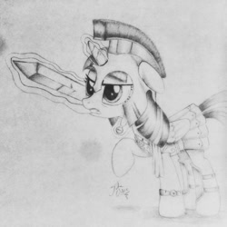 Size: 1024x1024 | Tagged: safe, artist:theasce, character:twilight sparkle, character:twilight sparkle (alicorn), species:alicorn, species:pony, episode:scare master, g4, my little pony: friendship is magic, armor, armor skirt, athena sparkle, clothing, costume, female, mare, monochrome, skirt, solo, sword, traditional art