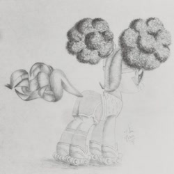 Size: 1024x1024 | Tagged: safe, artist:theasce, character:pinkie pie, episode:scare master, g4, my little pony: friendship is magic, clothing, costume, female, monochrome, nightmare night, pinkie puffs, roller skates, solo, traditional art