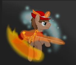 Size: 4000x3400 | Tagged: safe, artist:peternators, artist:redmagepony, oc, oc only, oc:heroic armour, cape, clothing, dark background, fire, hat, magic, rapier, red mage, solo, sword, telekinesis