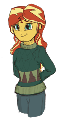 Size: 1314x2550 | Tagged: safe, artist:cuttledreams, character:sunset shimmer, my little pony:equestria girls, airbrush, clothing, female, hands behind back, pants, solo, sweater, winter outfit