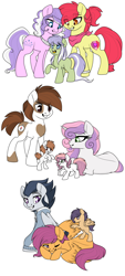 Size: 1200x2664 | Tagged: safe, artist:rainbowdrool, character:apple bloom, character:diamond tiara, character:pipsqueak, character:rumble, character:scootaloo, character:sweetie belle, oc, oc:crispin apple, oc:pippin, oc:rock revo, oc:tumble cloud, parent:apple bloom, parent:diamond tiara, parent:pipsqueak, parent:rumble, parent:scootaloo, parent:sweetie belle, parents:diamondbloom, parents:rumbloo, parents:sweetiesqueak, species:pegasus, species:pony, ship:diamondbloom, ship:rumbloo, ship:sweetiesqueak, episode:crusaders of the lost mark, g4, my little pony: friendship is magic, alternate hairstyle, bandana, cutie mark, cutie mark crusaders, female, lesbian, magical lesbian spawn, male, necklace, offspring, older, older apple bloom, older diamond tiara, older rumble, older scootaloo, older sweetie belle, shipping, simple background, straight, the cmc's cutie marks, tracksuit, white background