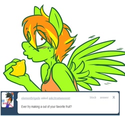 Size: 600x555 | Tagged: safe, artist:duckdraw, oc, oc only, species:anthro, species:pegasus, species:pony, ask, female, fruit, lemon, mare, solo, tumblr