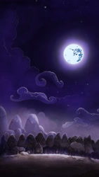 Size: 1920x3404 | Tagged: safe, artist:cmaggot, artist:simbaro, cloud, field, forest, glow, hill, lullaby for a princess, mare in the moon, moon, mountain, night, no pony, rock, scenery, scenery porn, sky, stars, tree