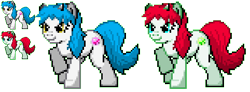 Size: 482x177 | Tagged: safe, artist:dmn666, oc, oc only, oc:cow belle, species:earth pony, species:pony, commission, cow horns, crossover, pixel art, pokémon, ponymon, simple background, transparent background