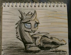 Size: 1280x998 | Tagged: safe, artist:shikogo, species:changeling, cute, cuteling, draw me like one of your french girls, on side, sketch, solo, traditional art