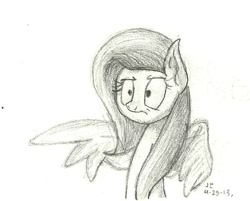 Size: 642x515 | Tagged: safe, artist:trace-101, character:fluttershy, female, incredulous, monochrome, pencil drawing, solo, spread wings, traditional art, wings