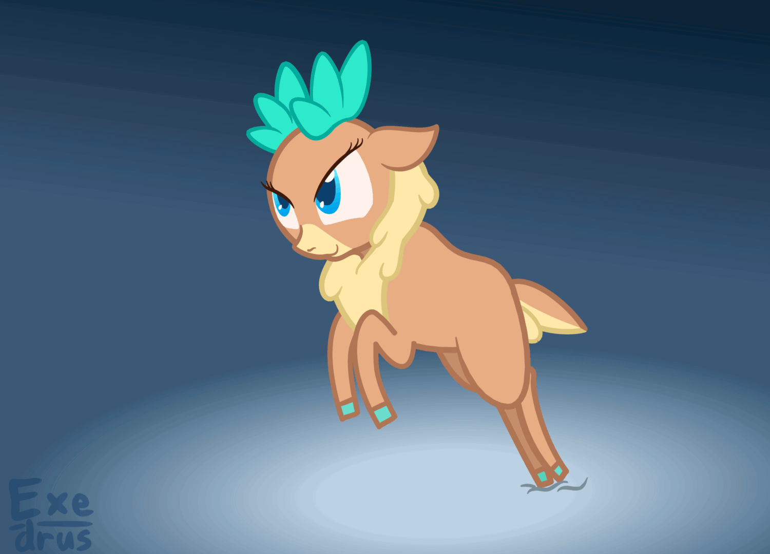 Size: 1500x1080 | Tagged: safe, artist:exedrus, community related, character:velvet reindeer, species:deer, species:reindeer, them's fightin' herds, animated, blinking, female, lidded eyes, perfect loop, pronking, running, simple background, smiling, solo