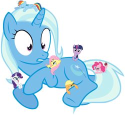 Size: 5000x4592 | Tagged: dead source, safe, artist:maximillianveers, character:applejack, character:fluttershy, character:pinkie pie, character:rainbow dash, character:rarity, character:trixie, character:twilight sparkle, character:twilight sparkle (unicorn), species:earth pony, species:pegasus, species:pony, species:unicorn, g4, absurd resolution, female, mane six, mare, photoshop, simple background, size difference, smoldash, transparent background