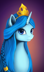 Size: 1165x1920 | Tagged: safe, artist:l1nkoln, oc, oc only, oc:princess argenta, nation ponies, argentina, braid, crown, looking at you, ponified, portrait, simple background, smiling, solo