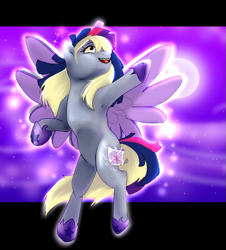 Size: 645x713 | Tagged: safe, artist:gamblingfoxinahat, character:derpy hooves, species:pegasus, species:pony, alicorn costume, armpits, clothing, costume, fake horn, fake wings, female, mare, nightmare night costume, solo, toilet paper roll, toilet paper roll horn, twilight muffins, wig