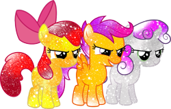 Size: 1123x712 | Tagged: safe, artist:digiradiance, artist:jeatz-axl, character:apple bloom, character:scootaloo, character:sweetie belle, species:pegasus, species:pony, cutie mark crusaders, galaxy, simple background, transparent background, vector