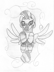 Size: 750x992 | Tagged: safe, artist:midwestbrony, character:zecora, species:zebra, /mlp/, 4chan, cloud, female, grayscale, monochrome, pegasus wings, simple background, solo, traditional art, white background, zebrasus