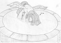 Size: 1182x852 | Tagged: safe, artist:midwestbrony, character:twilight sparkle, character:twilight sparkle (alicorn), species:alicorn, species:pony, /mlp/, ..., 4chan, female, mare, monochrome, solo, traditional art, trampoline