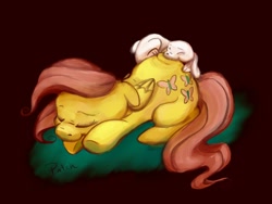 Size: 800x600 | Tagged: safe, artist:pashapup, character:angel bunny, character:fluttershy, species:pegasus, species:pony, species:rabbit, female, filly, pony pillow, sleeping, young