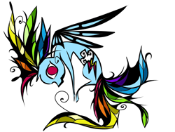 Size: 800x600 | Tagged: safe, artist:pashapup, character:rainbow dash, species:pegasus, species:pony, abstract, female, mare, no pupils, simple background, solo, white background