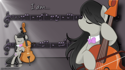 Size: 1920x1080 | Tagged: safe, artist:alexpony, artist:icy wings, artist:monochromaticbay, artist:pepenist, edit, character:octavia melody, species:earth pony, species:pony, background pony, cello, eyes closed, female, i am octavia, mare, music notes, musical instrument, reference, solo, song reference, vector, wallpaper, wallpaper edit